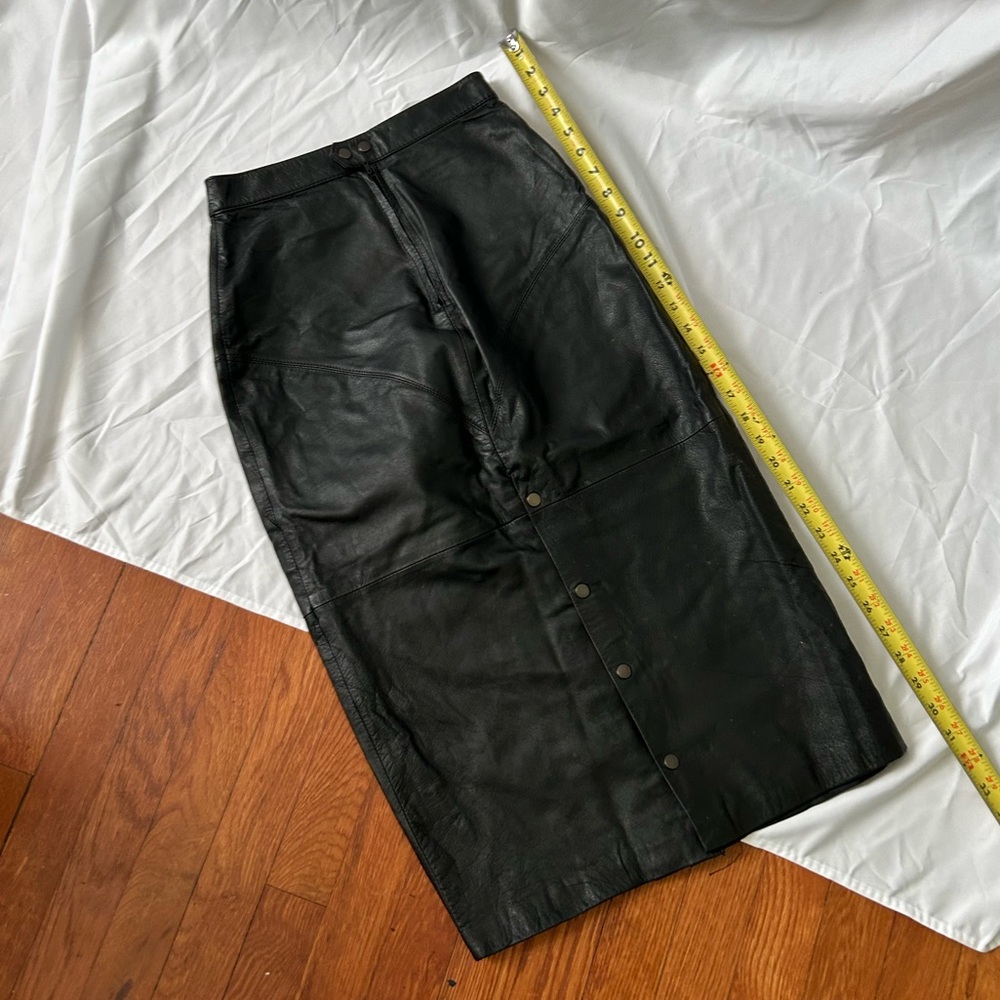 Vintage Black long Leather Pencil Skirt